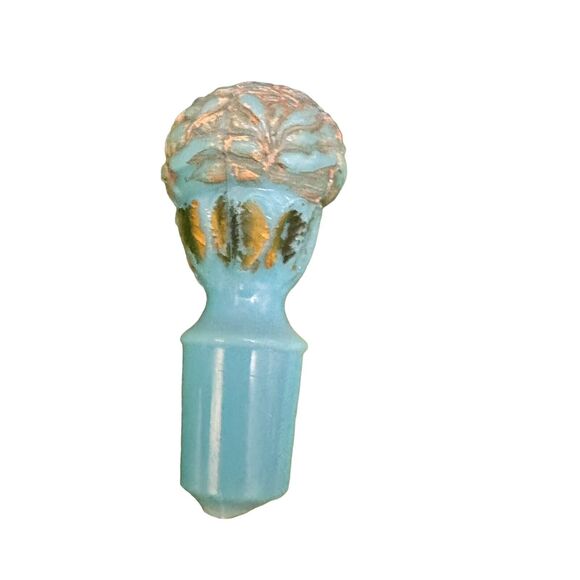 19th Century Antique French Blue Opaline Glass Decanter hand Painted Rose Floral - Picture 8 of 12